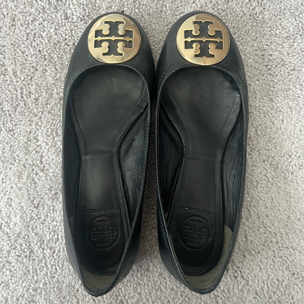 Tory Burch Black and Gold ballet flats